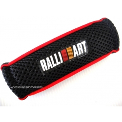 ปลอกหุ้มเบรคมือ หนัง ลายตาข่าย สีดำ ขอบแดง ลาย RALLIART V.3